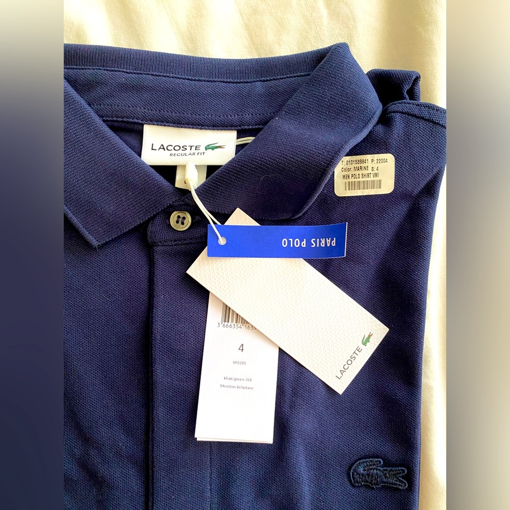 New with tags. LACOSTE POLO SHIRT/ MEN/Blue/SIZE 4-M AUTHENTIC MADE IN …